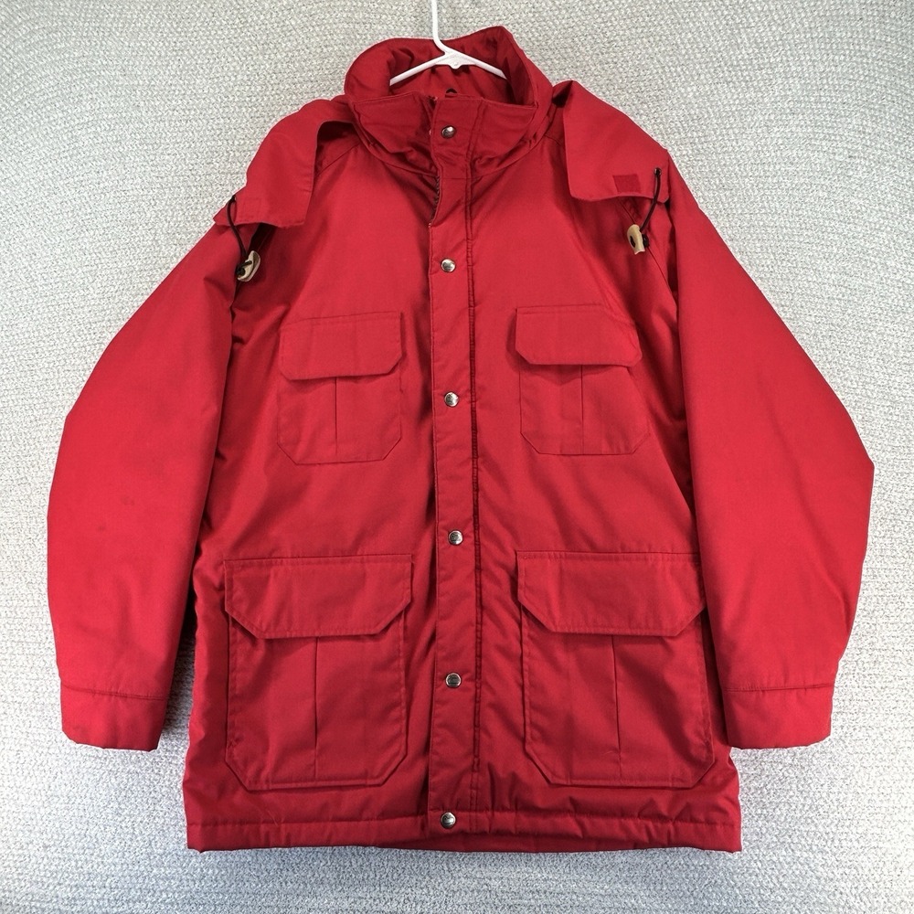 Vintage Woolrich Barn Chore Jacket Mens Medium Red Wool Lined Hooded Made in USA